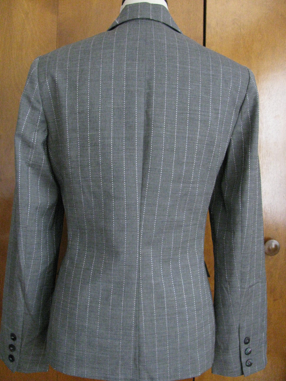 Holt Renfrew Collection women's gray  stitched stripes wool lined blazer size 6