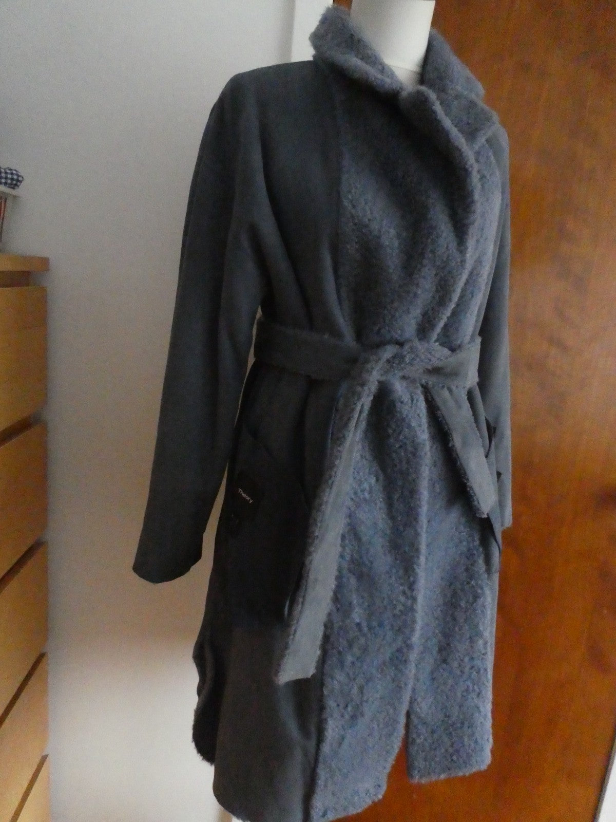 Theory Robe Coat Metal Blue Shearling Lamb Fur Teddy Coat M $2895 Made In Turkey