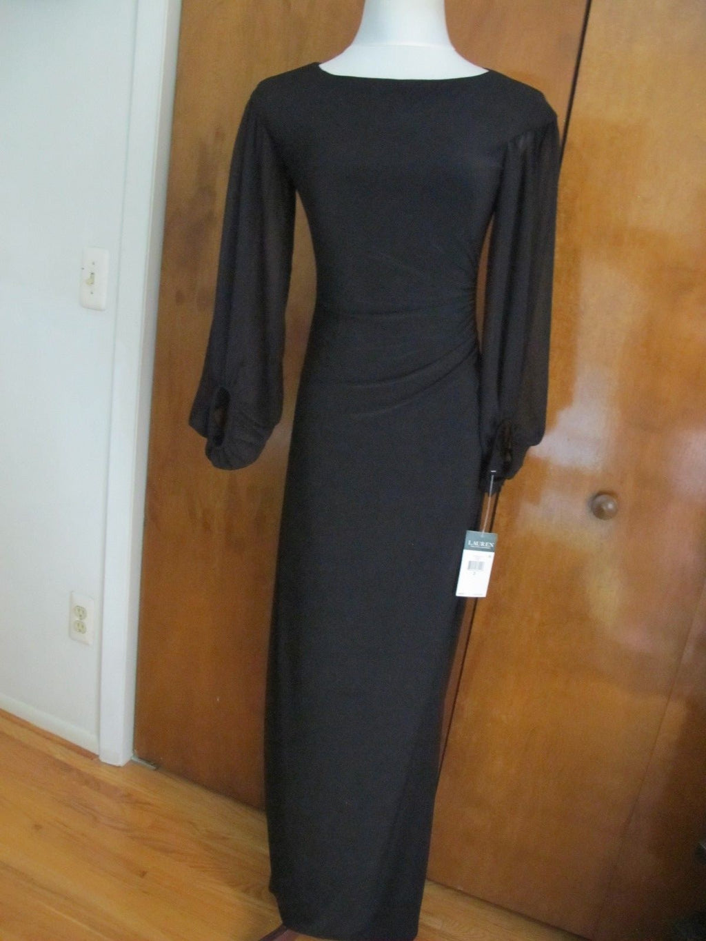 Ralph Lauren wome'n black evening maxi dress with mesh long sleeves size 2 