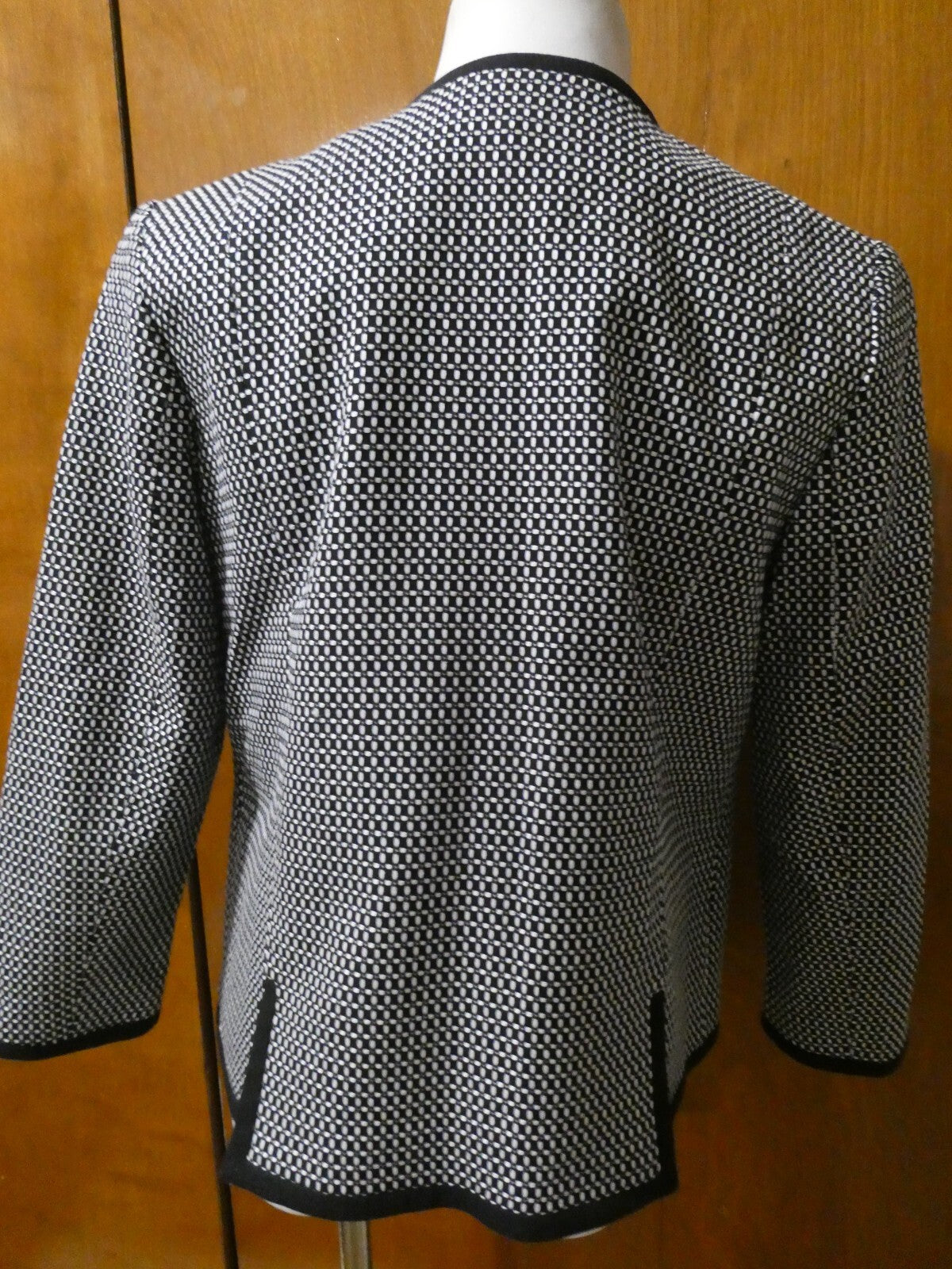 TALBOTS Women’s Black/White 100% Cotton Open Front Jacket Blazer Size 10P