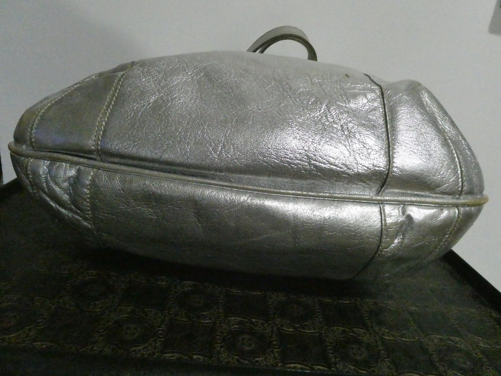 Hogan Women’s Silver Leather Hobo Shoulder Handbag Medium Italy
