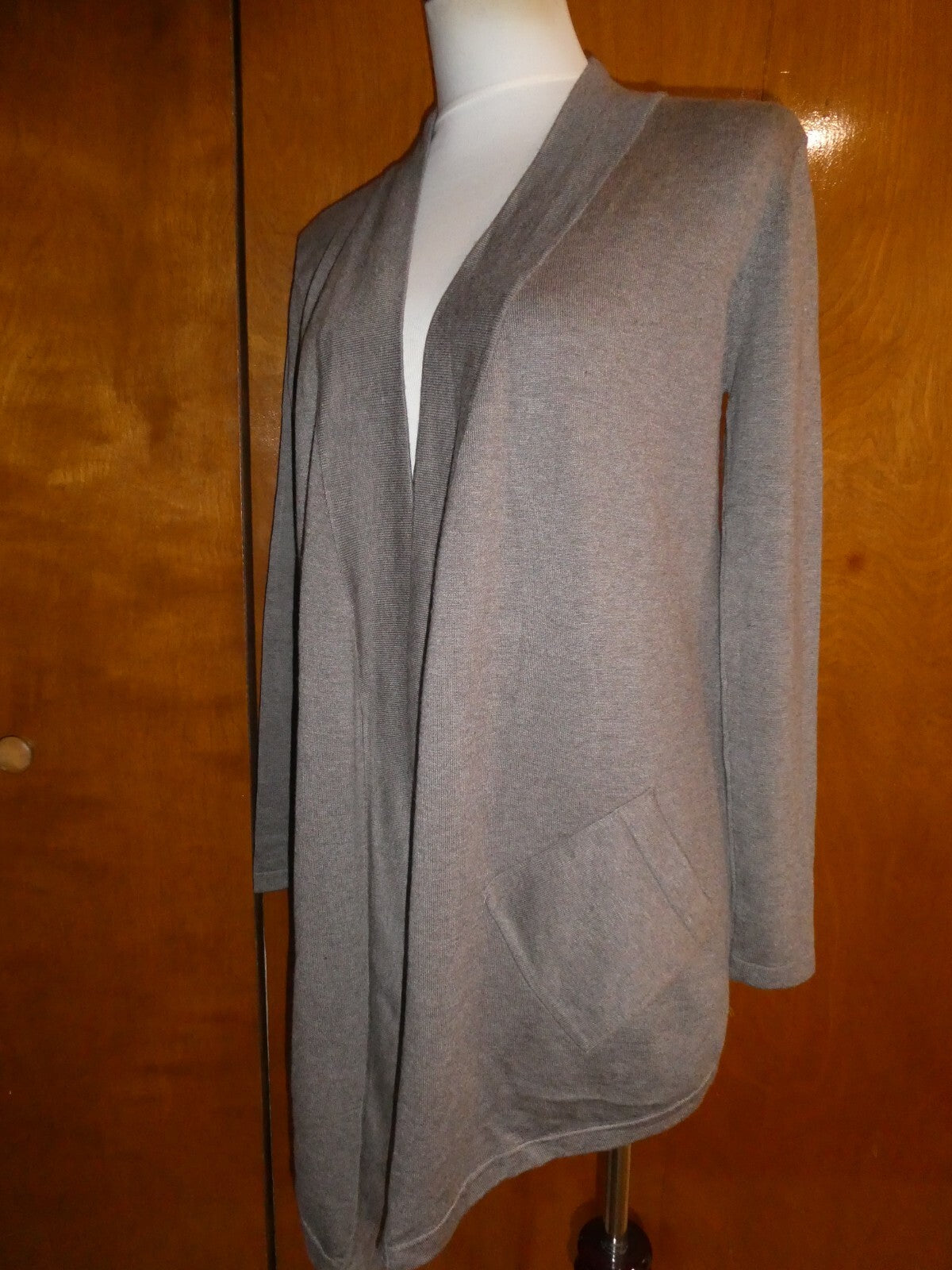 Linda Matthews Women's Brown Open Front Detailed Cardigan Large
