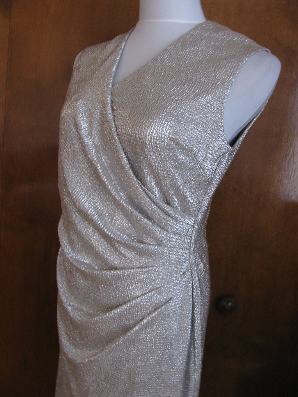 Ralph Lauren Women's White Gold Detailed Lined Evening Dress 