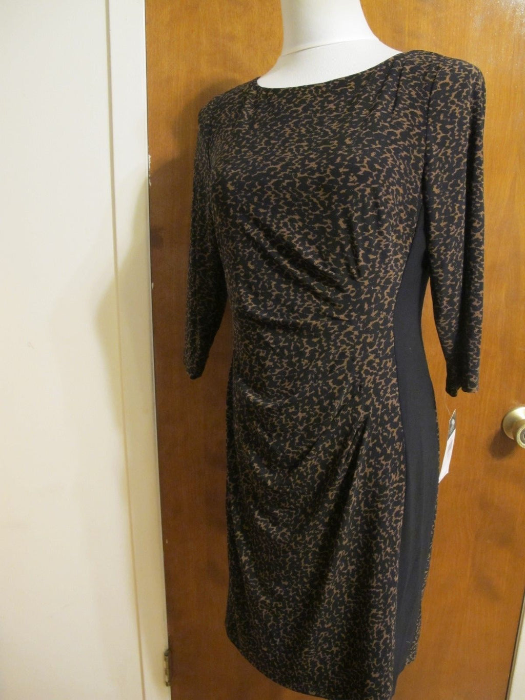 Ralph Lauren women's brown 3/4 sleeves black gathered dress