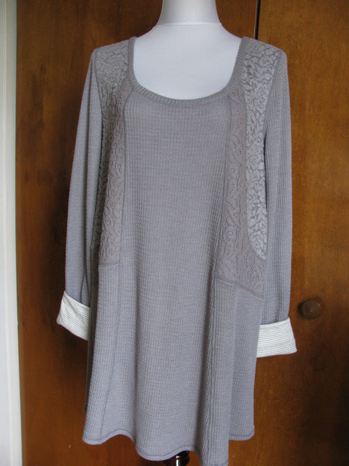 Anthropologie by Eloise women's gray fabric knit detailed mini dress Large 