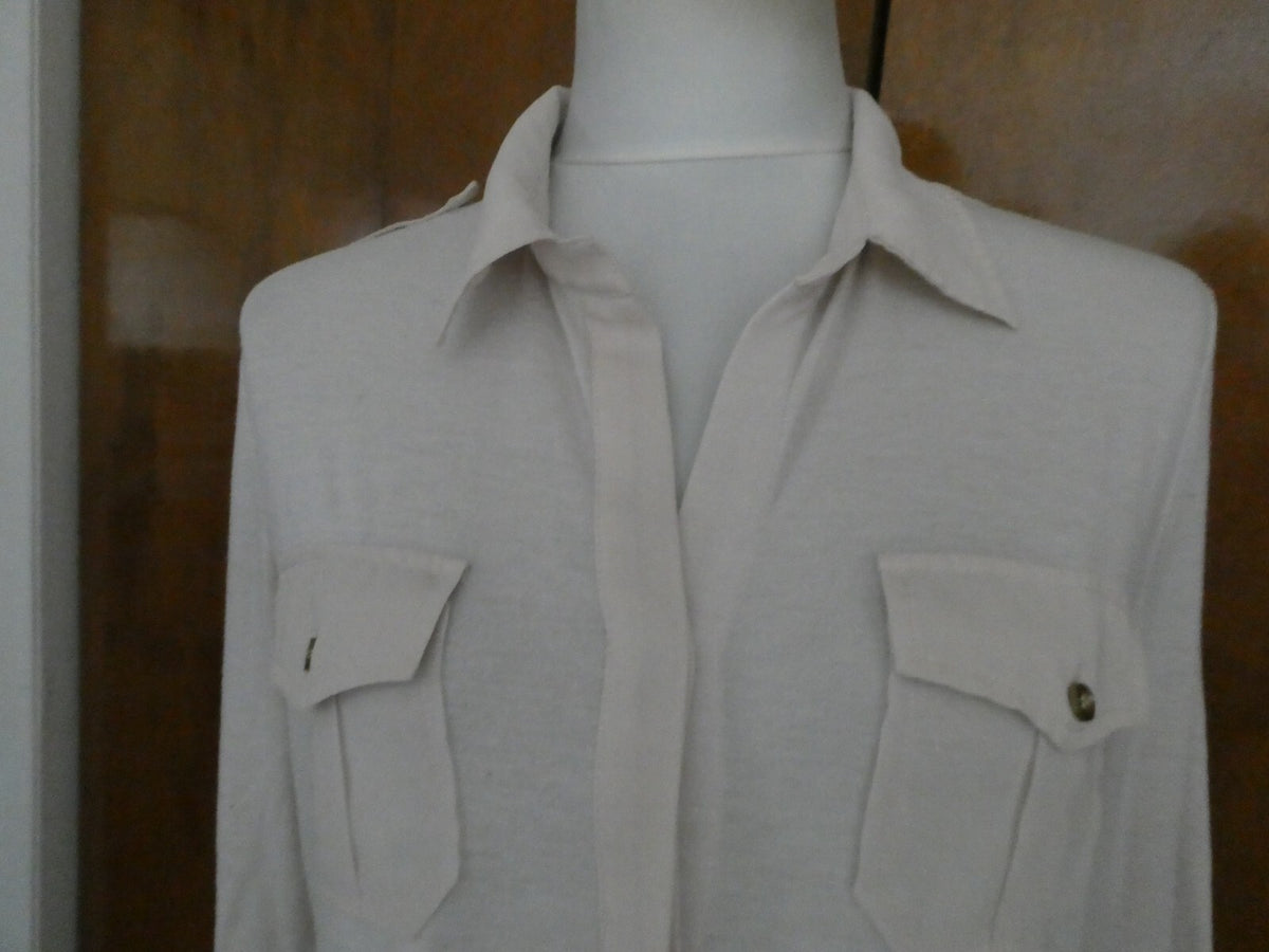 Poof Ivory Roll-Tab Long Sleeve Button Down Blouse Top Large