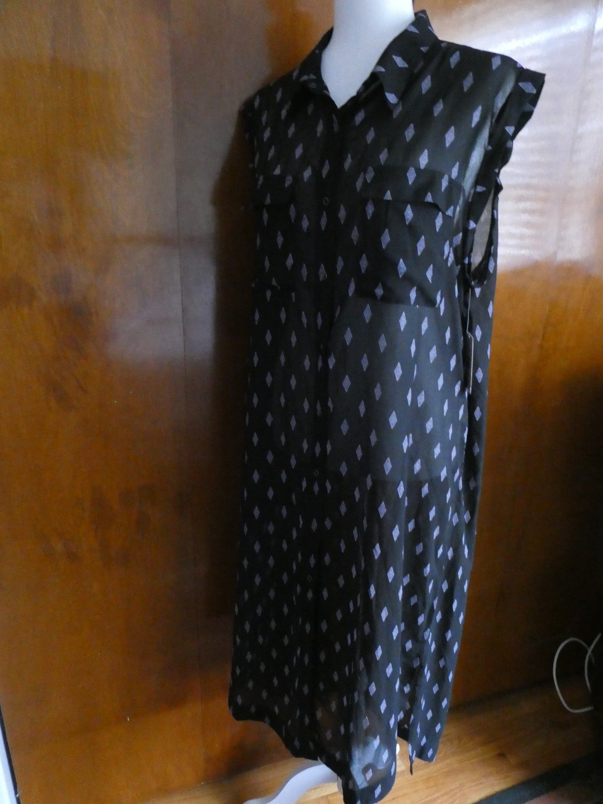 Free People women's black combo sleeveless snap-on full length sheer dress Large
