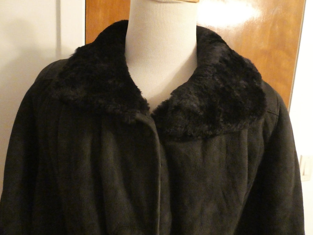 Adarcrea Women Black Shearling Sheepskin A-Line Winter Coat SZ 10 (US 14) Spain