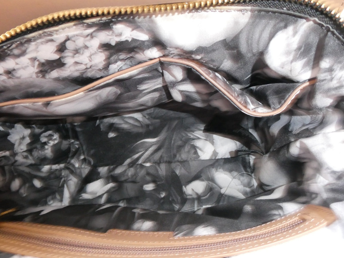 Ted Baker London Leather Crossbody Bag Nude/Black Top Handle Gold Bow Handbag