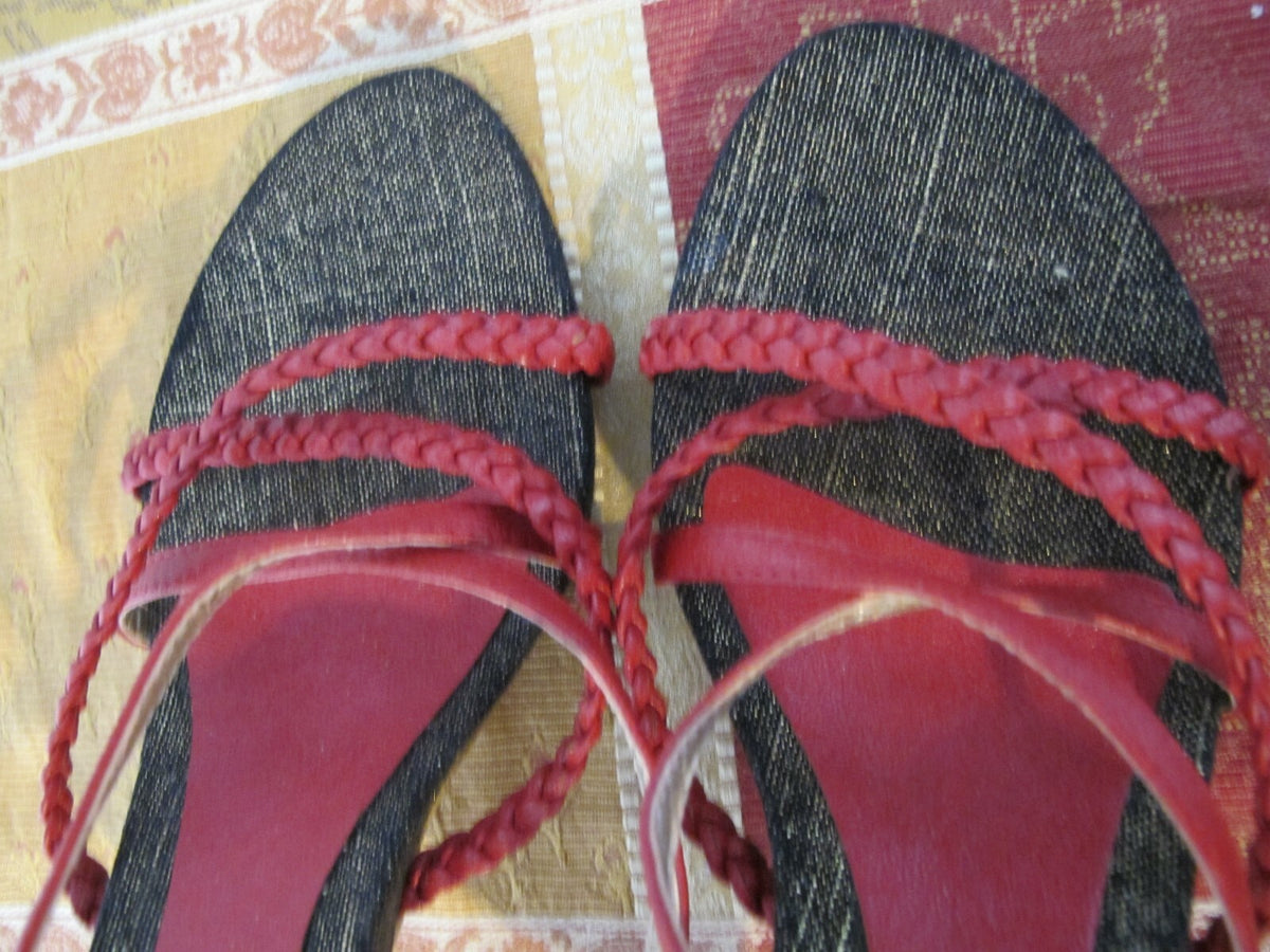 Grass women's red leather peep toe sandals size 37 US 7 made in Israel New