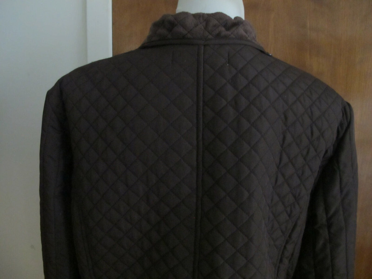 Larry Levin Women's Brown Quilted Coat Jacket Faux Fur Lining XLarge