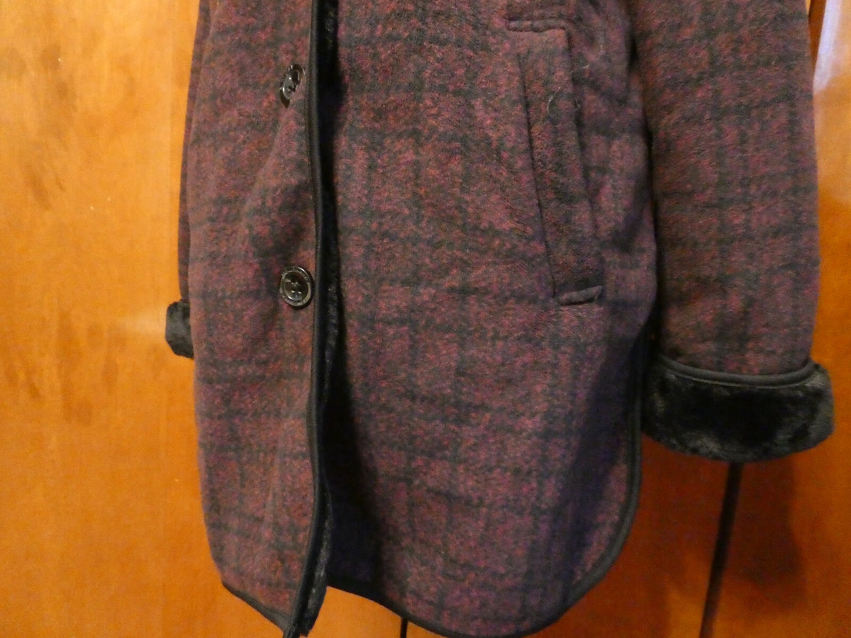 Ike Behar Women's Burgundy/Black Faux Fur Hooded Jacket Coat Large
