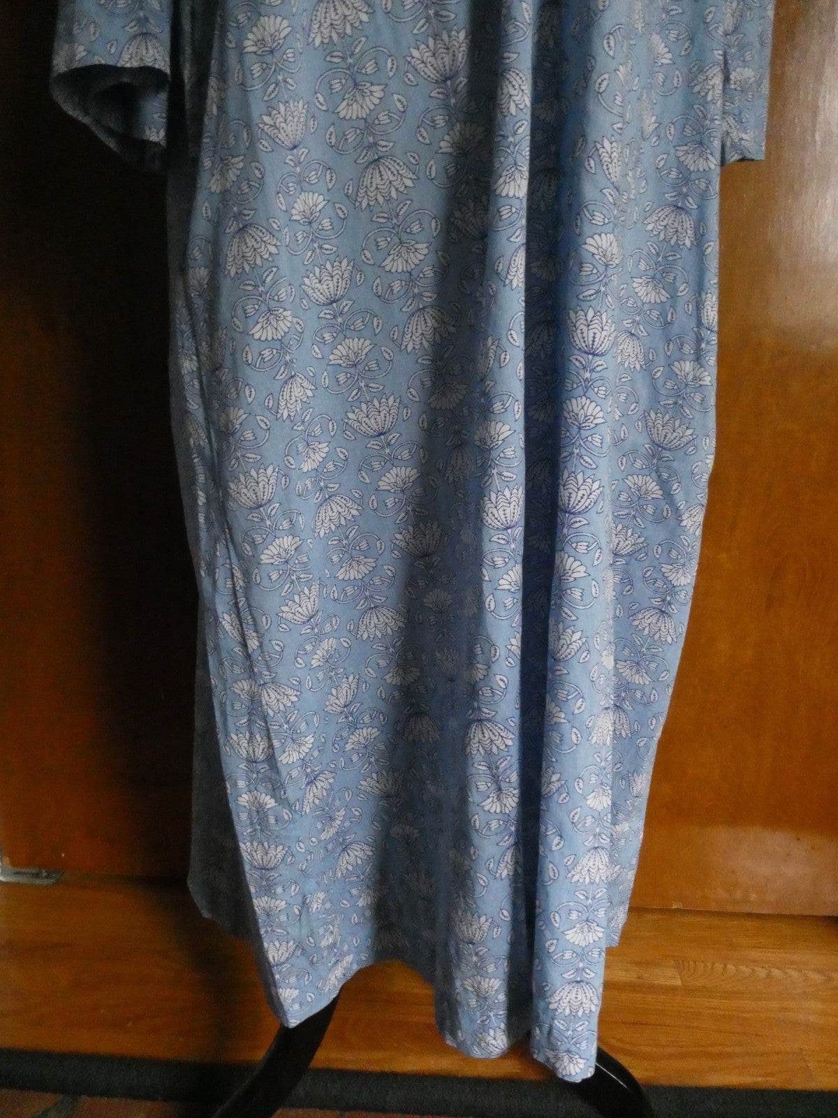 Tucker Nuck Maxi Dress XL Blue Floral 100% Cotton Soft Boho Lounge Caftan
