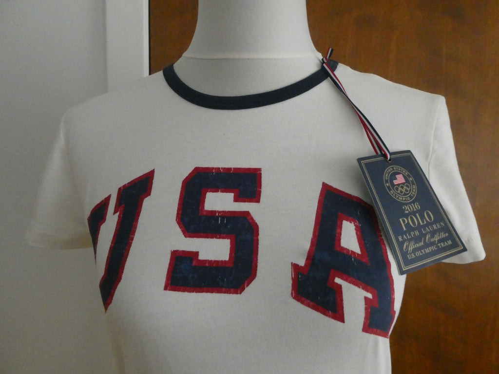 Polo Ralph Lauren 2016 Team USA Olympic T-Shirt Women White Cotton Authentic