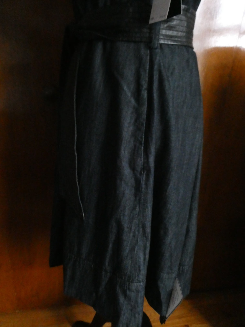 Lauren Ralph Lauren Dress Sz 12 Black Sleeveless Belted Leather Trim A-Line NWT