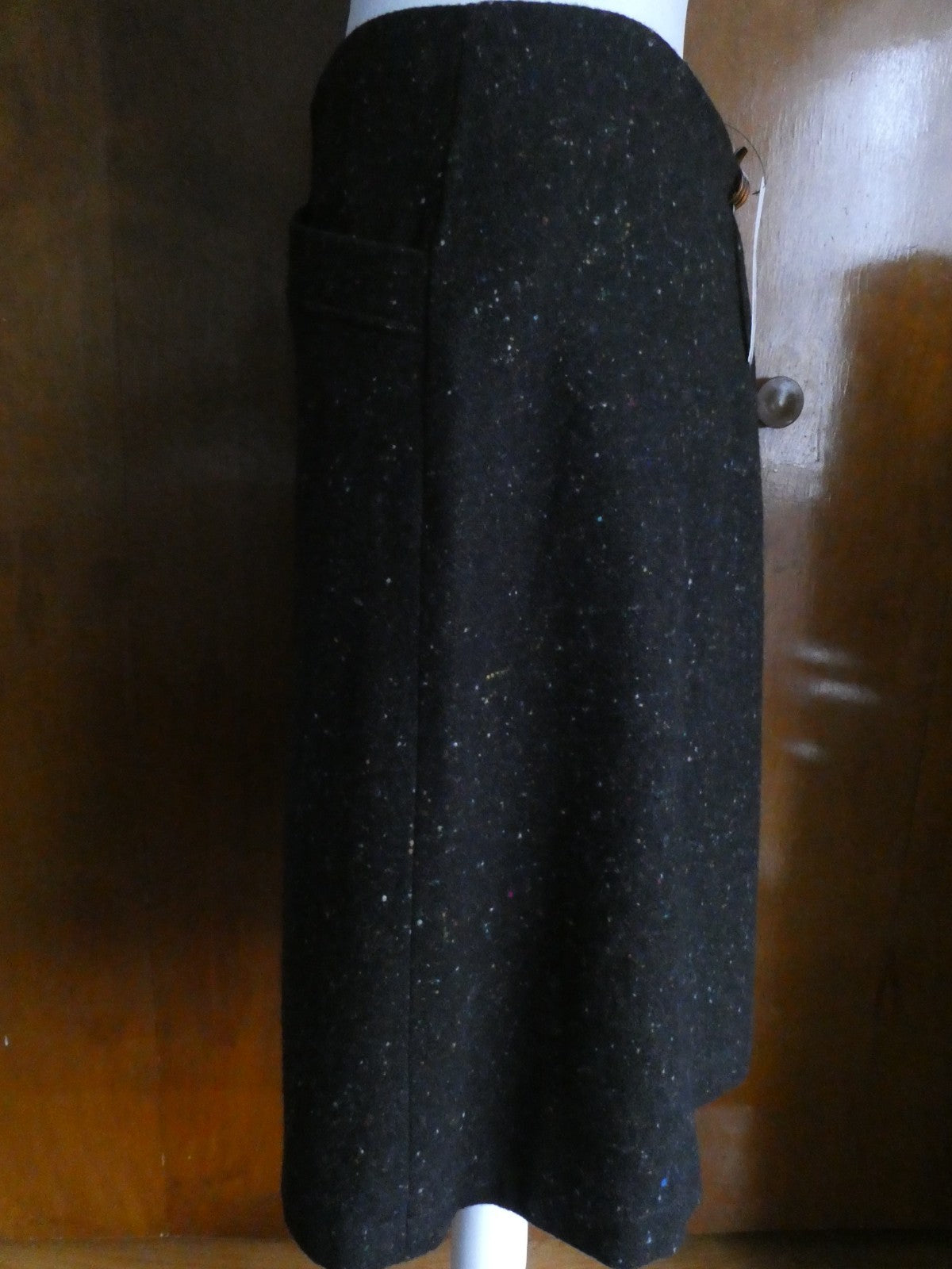 Theory Women Anorel Black Multi Virgin Wool Detailed Size 12 Skirt $265