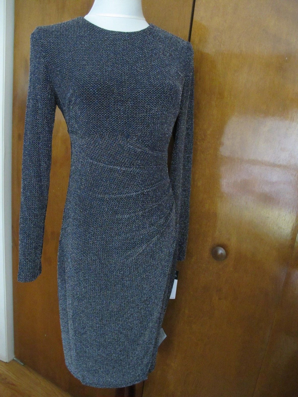 Ralph Lauren Women's Navy Silver Detailed Lined Evening New Dress