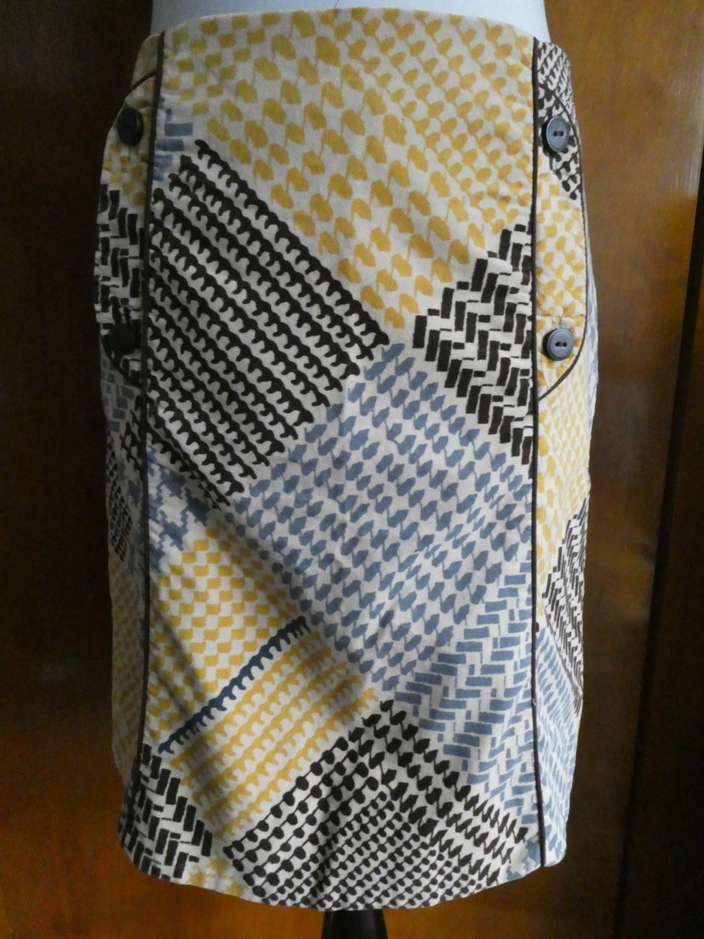 Maeve Women's Yellow Multicolor Lined Buttons Pockets A Line Short Skirt Size 4