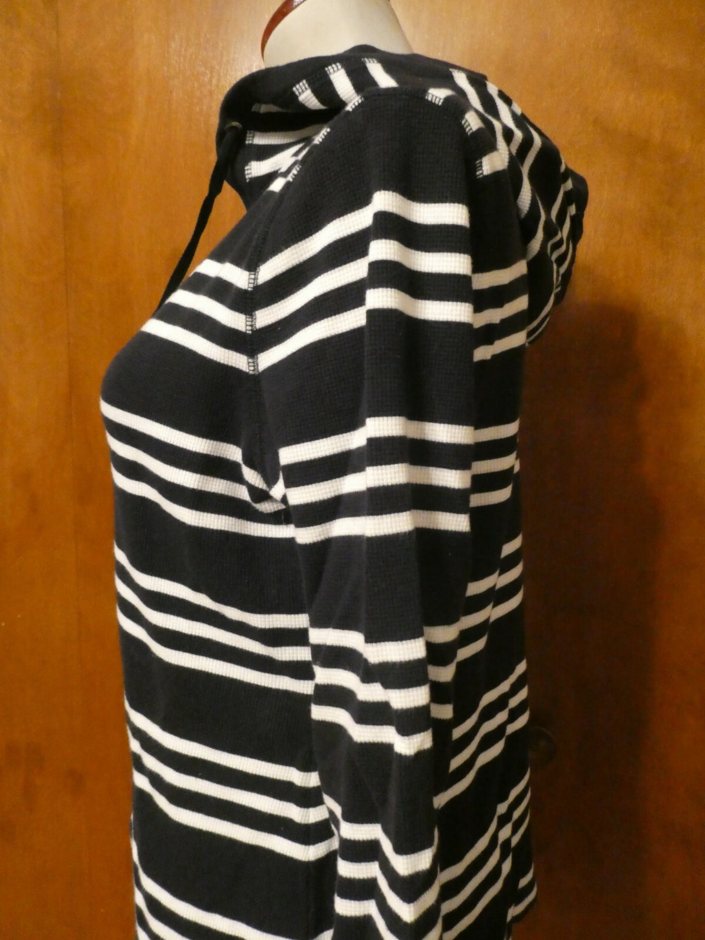 Charter Club Women's Navy Striped Sweater Attached Hood Medium Preowned 