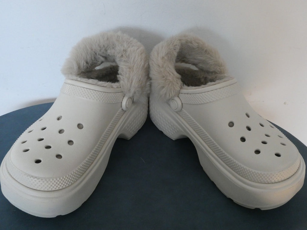 Crocs Lined Clogs – Faux Fur Lined – Cream / Off-White – Unisex Men 8, Women 10