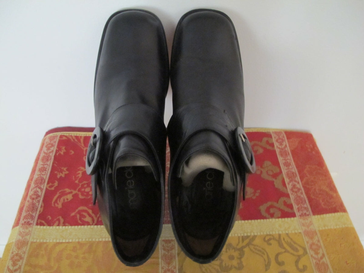 Marie Claire women’s ankle leather black block boots shoes heels size 38 Italy	