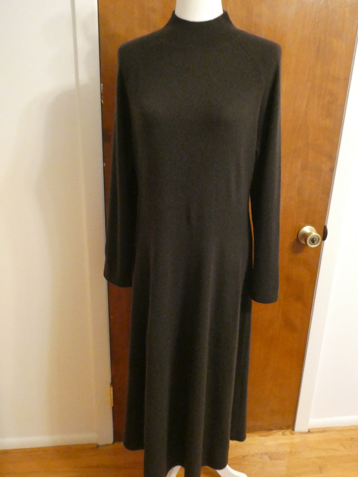 Bloomingdale's 100% 2Ply Cashmere Mock Neck Midi Sweater Dress Dark Brown L $248