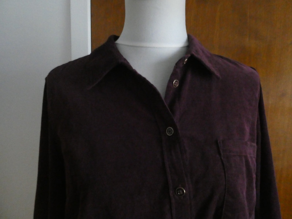 Talbots Women’s Large Purple Corduroy Button Front Shirt Top 100% Cotton India