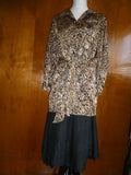 Vintage Baruch Women 2 Pc Suit Size 48 Leopard Jacket Black Pleated Lined Skirt