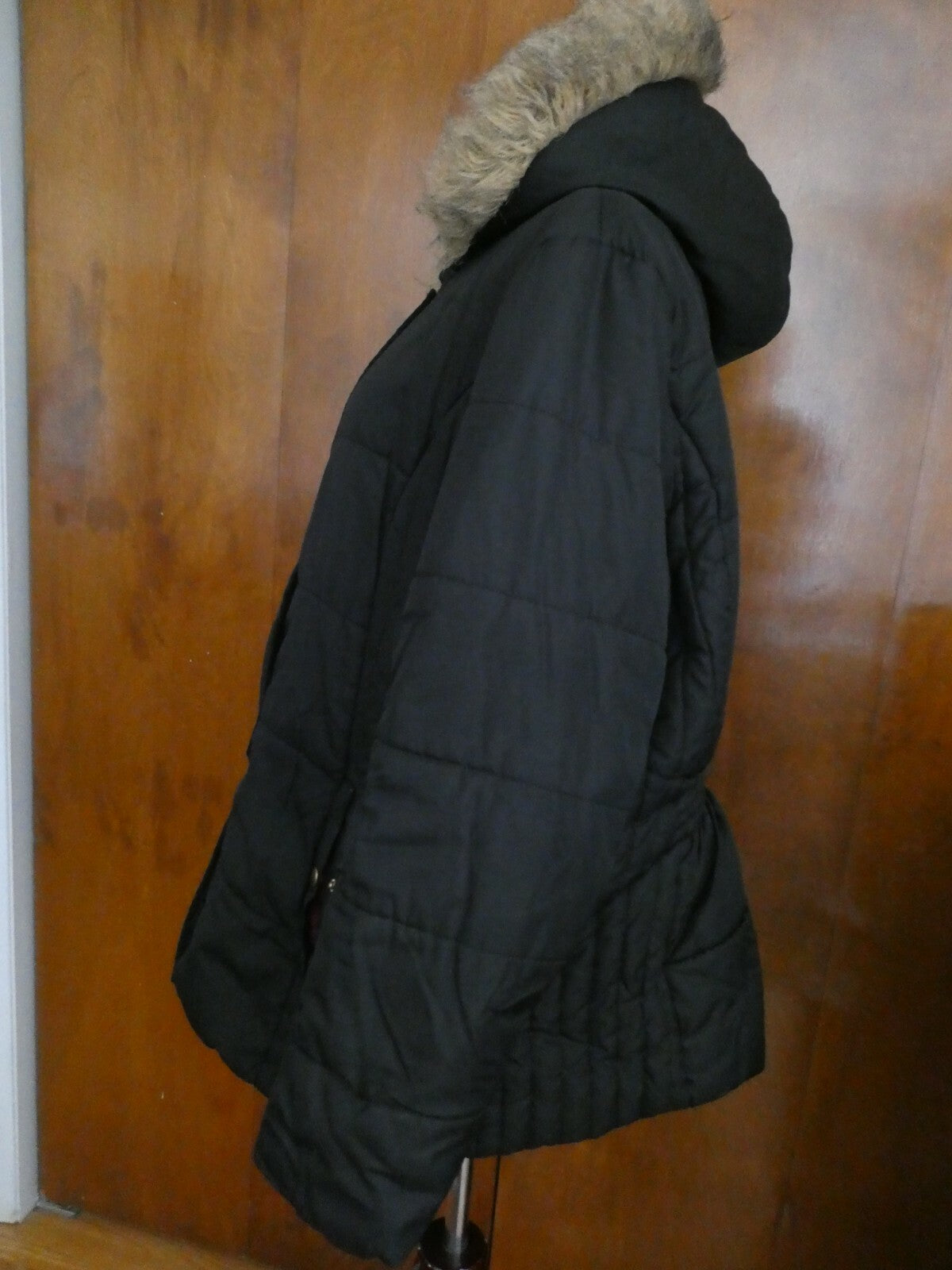 Krush Women's Black Faux Fur Lined Puffer Winter Hooded Detailed Jacket Coat XL