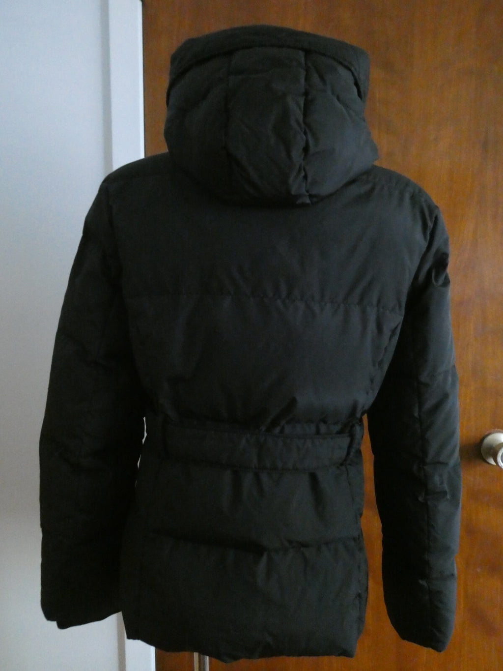 DKNY Women’s Black Lightweight Duck Down Coat with Hood Mid-length Medium