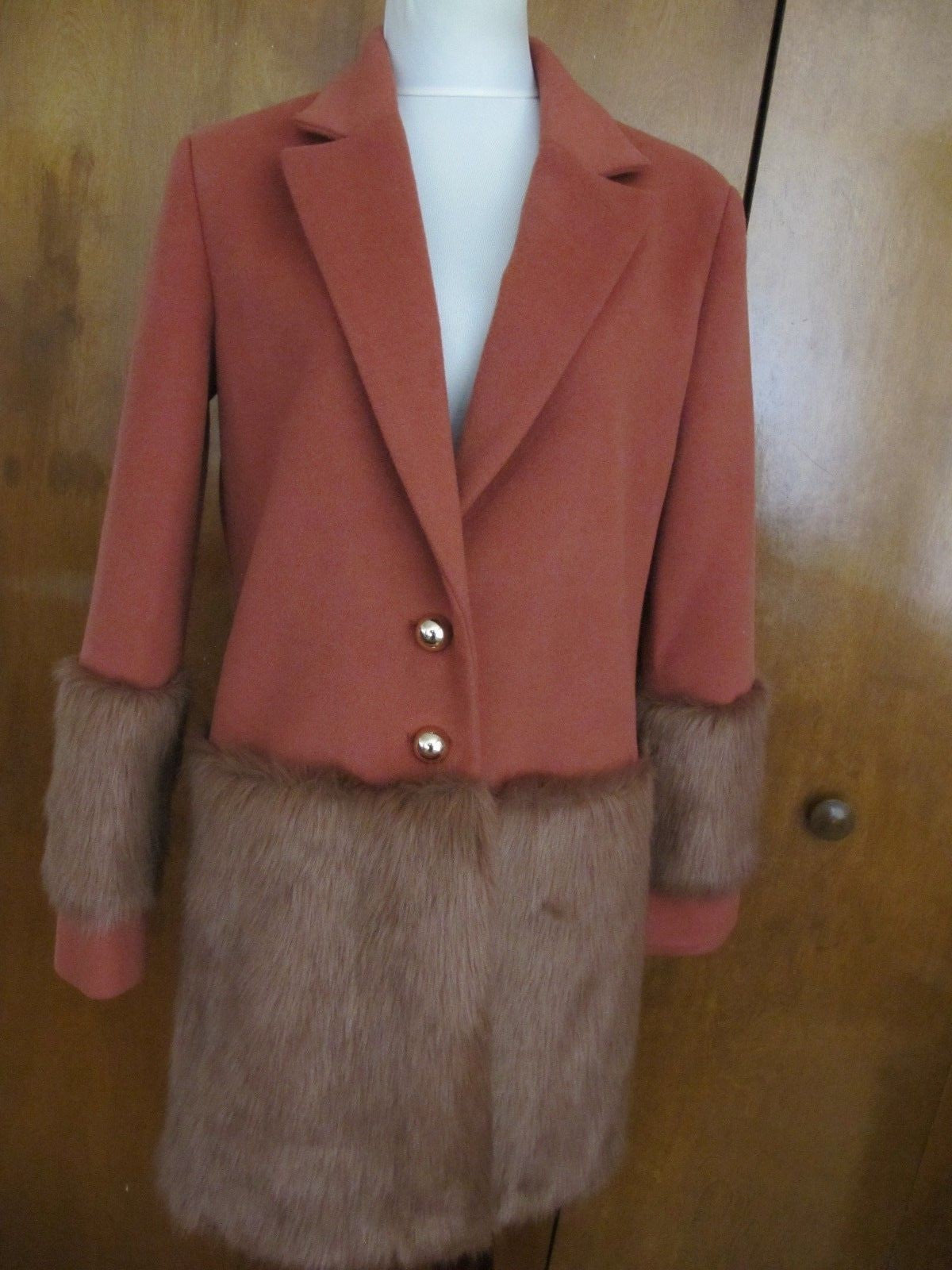 Anthropologie Keepsake Womens Orange Faux Fur Trimmed Tailored Boho Coat M New
