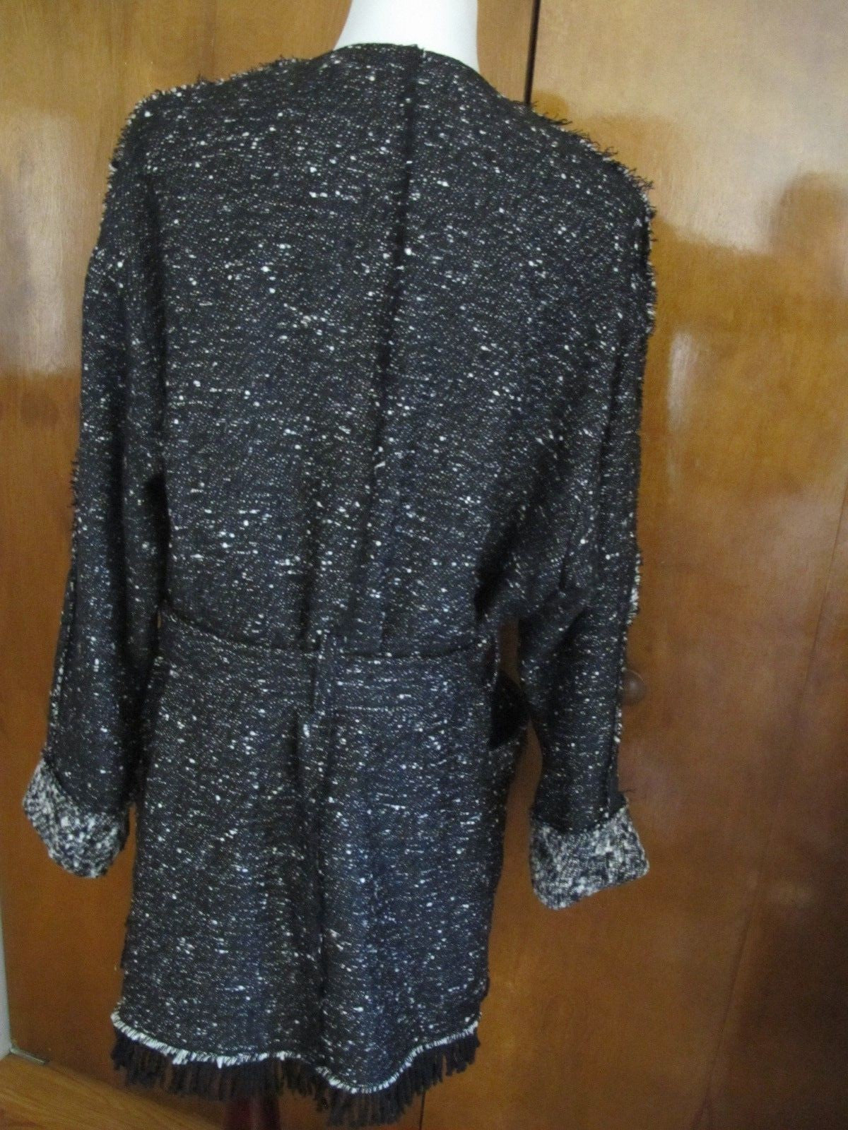 Free People Womens Black Combo Lined Fringe Wrap Coat Medium NWT fits Large