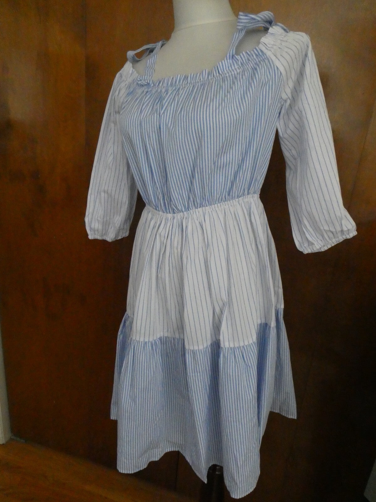 Anthropologie Line + Dot Open Shoulder Blue Striped Dress Size M, L