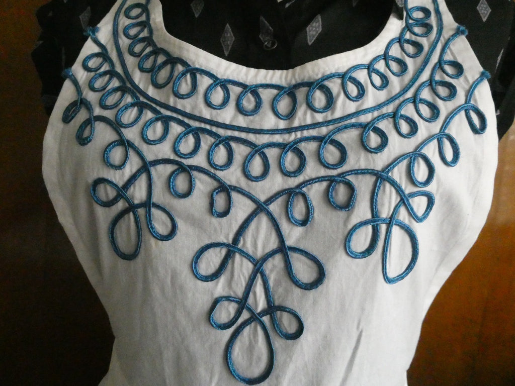 Anthropologie Apron Halter Embroidered Blue White Cotton Kitchen New One Size