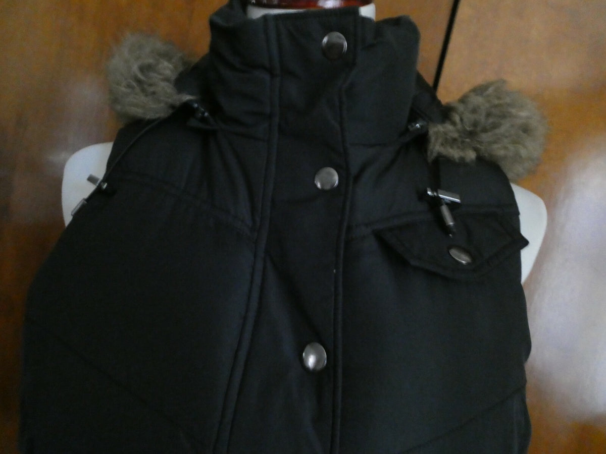 BANANA REPUBLIC Women’s Full Zip Puffer Winter Vest Jacket Hood Black Medium