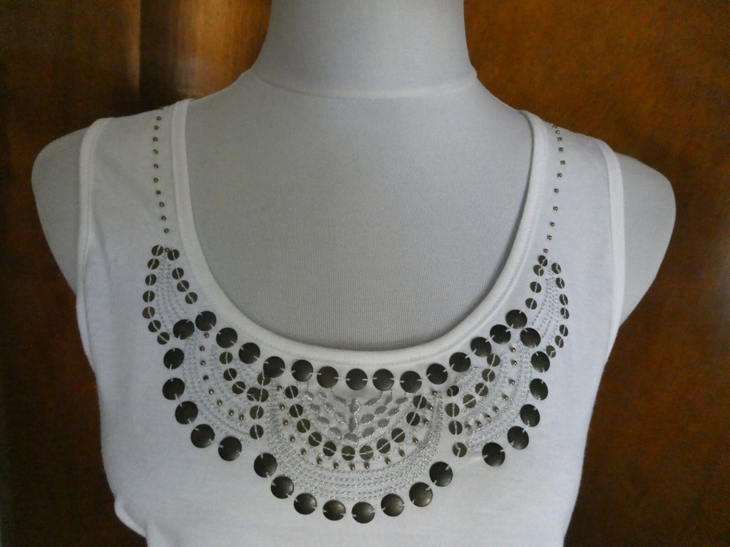 Debbie Morgan women's Off-white trimmed beads embroidered decorated top Small