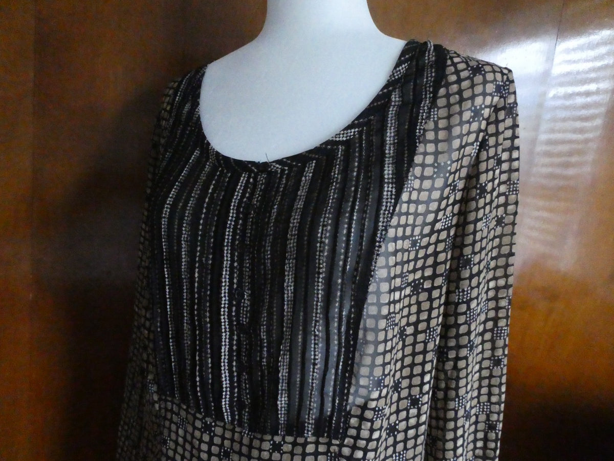 Sigrid Olsen Graphic Designer Blouse Women 12 Black Sheer Geometric Boho Top