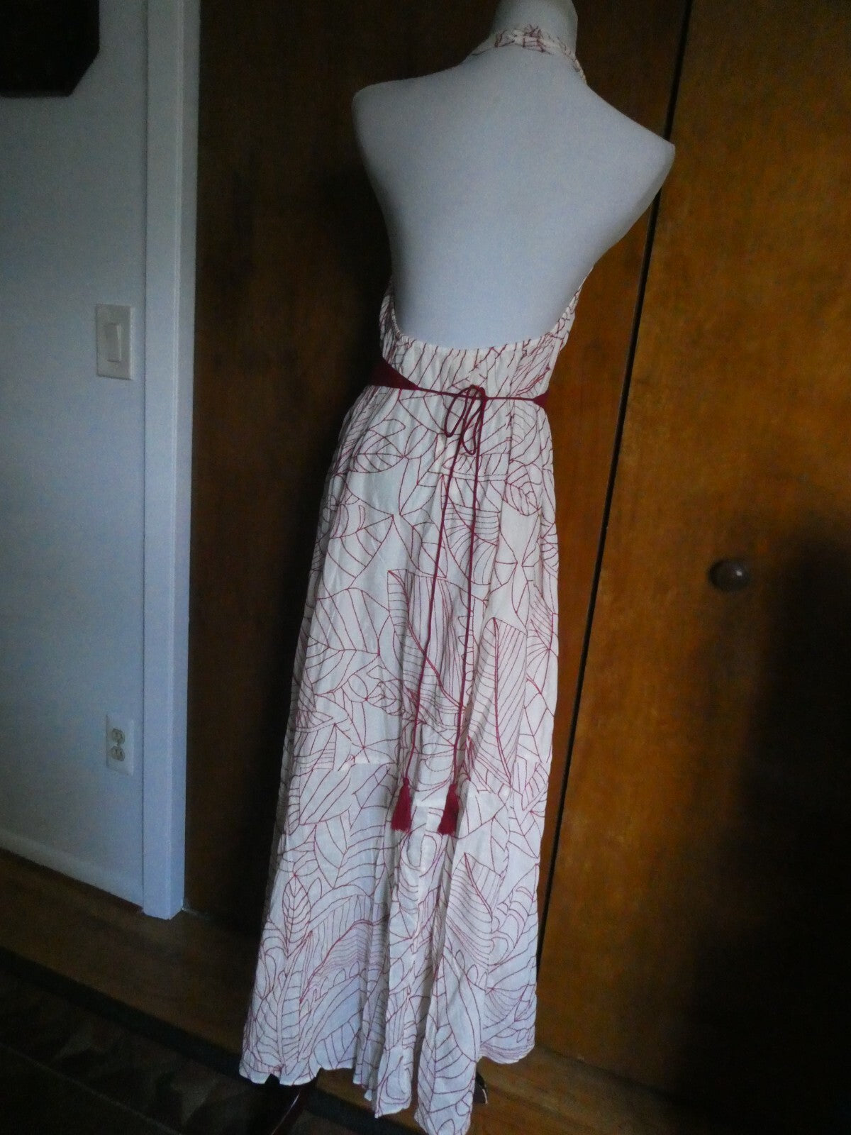 Anthropologie Lilka Women's White/Red long 100% Cotton Gorgeous Dress XS/S
