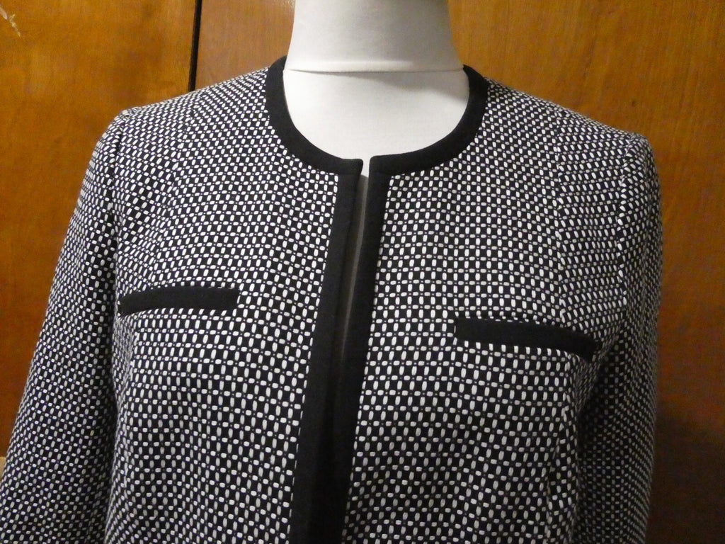 TALBOTS Women’s Black/White 100% Cotton Open Front Jacket Blazer Size 10P