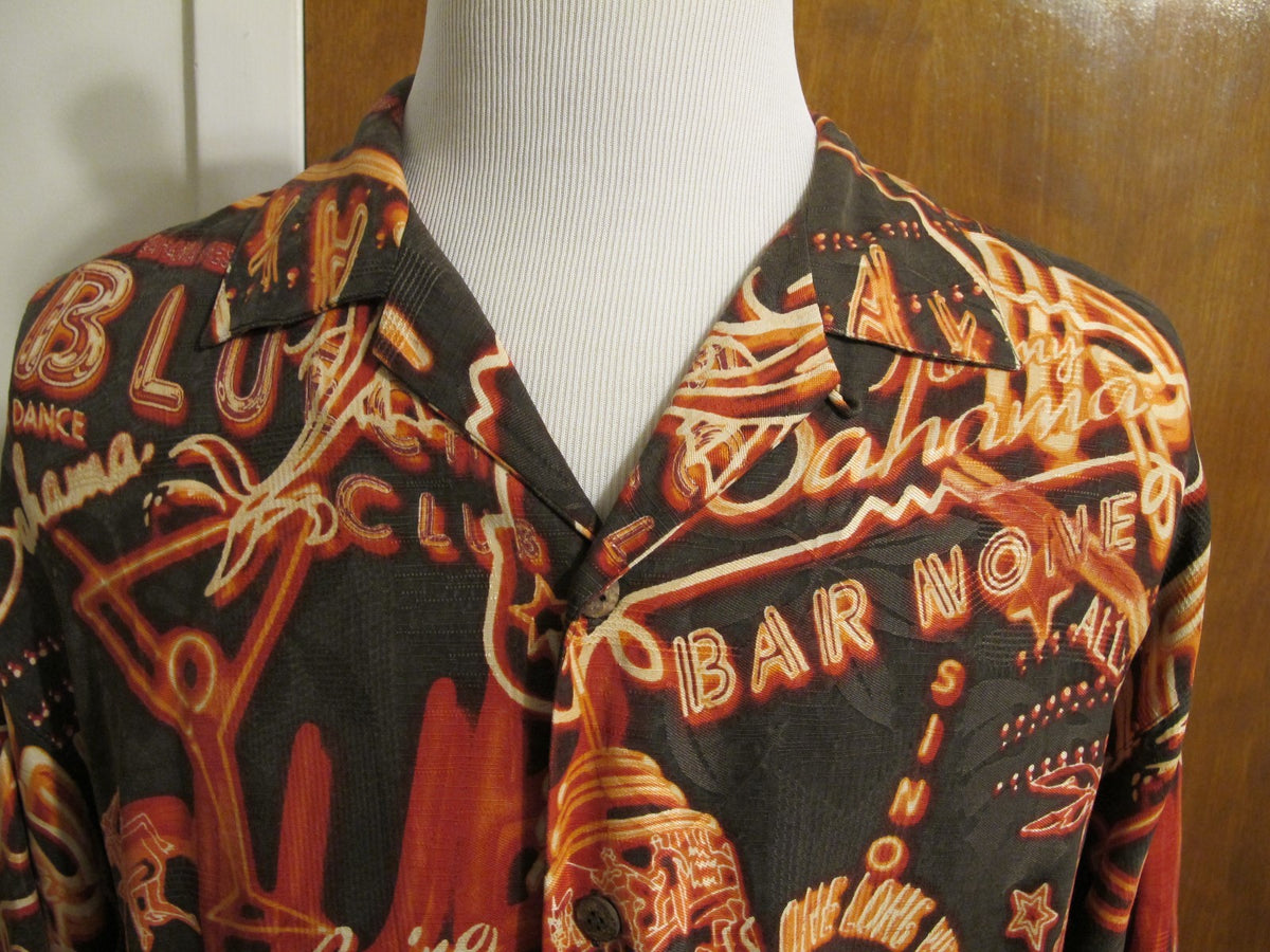 Tommy Bahama Mens Beach Silk Multi Color Brown Red Shirt short sleeves Large