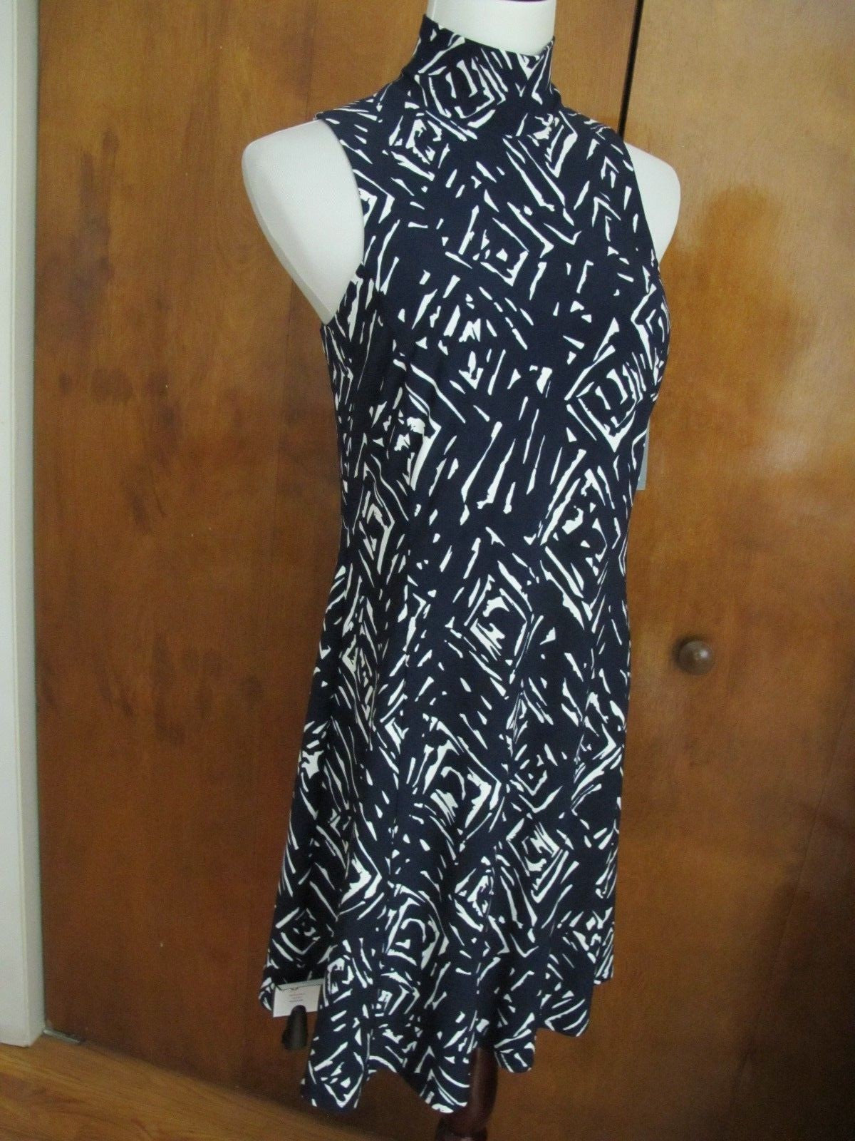 Ralph Lauren women's navy white lined A-line dress New