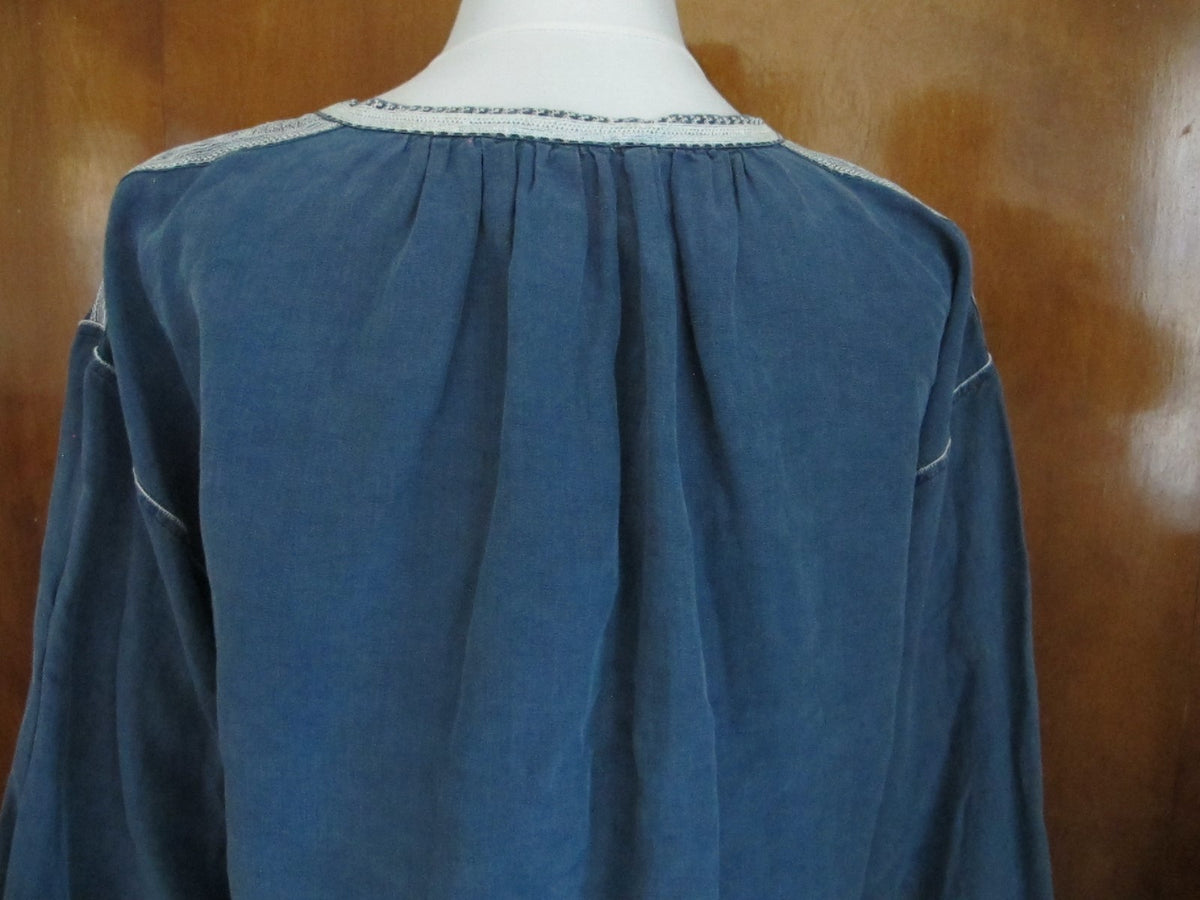 Polo Ralph Lauren women’s linen blue bohemian detailed top 
