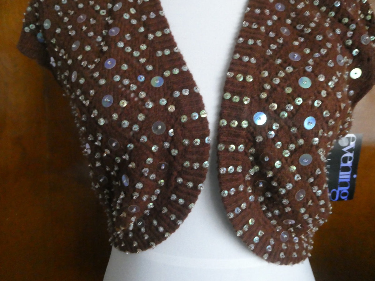 Necessary Objects Ady Gluck-Frankel Women Brown Sequin Open Front Cardigan Large