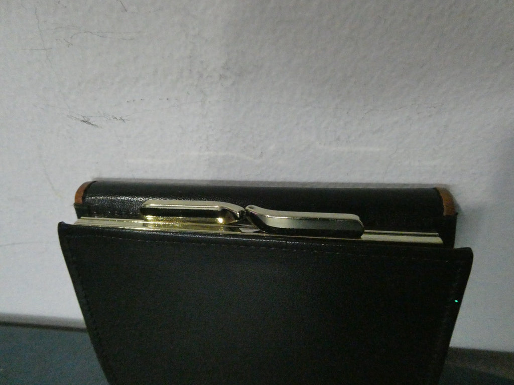 Vintage Christian Dior Leather Wallet Black Bifold Gold Frame Coin Purse