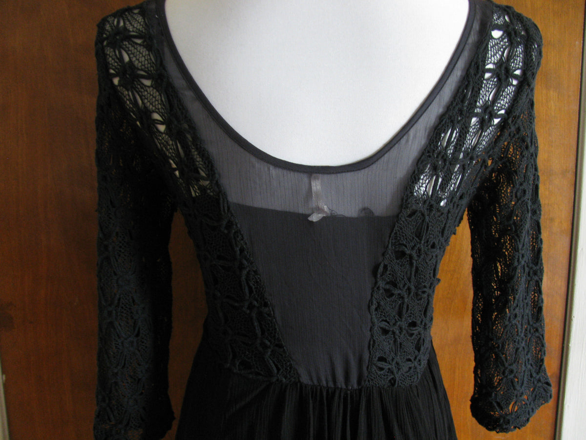 Free People women's black lined crochet soft dress New