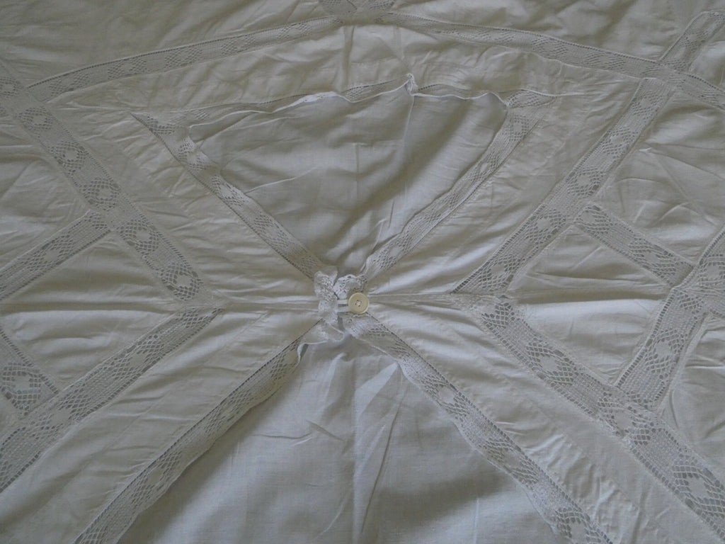 Vintage Crocheted Cotton Duvet Cover White 1970s 77”x 68" Custom Made