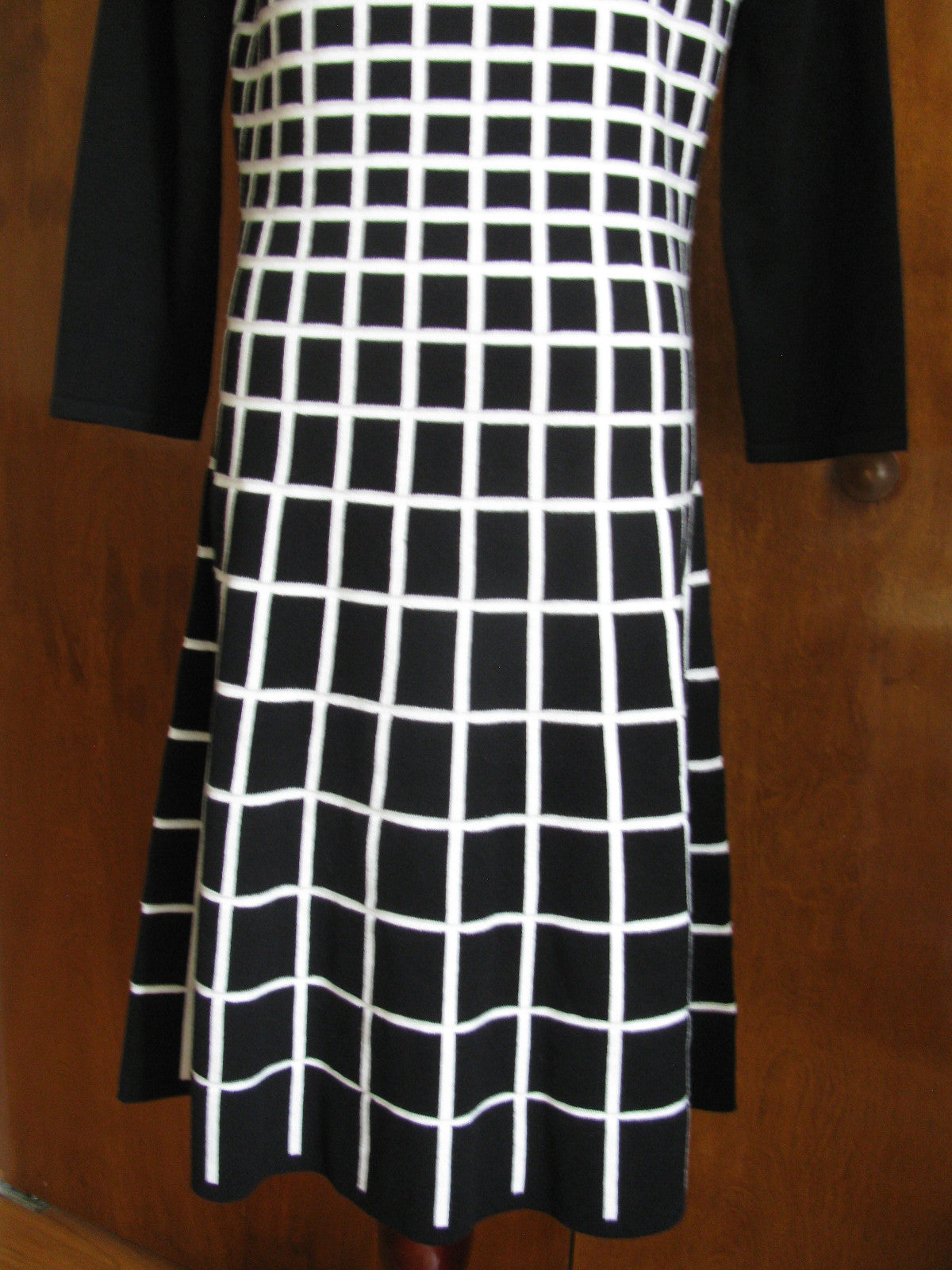 Lauren Ralph women's black white fit and flare gathered dress 