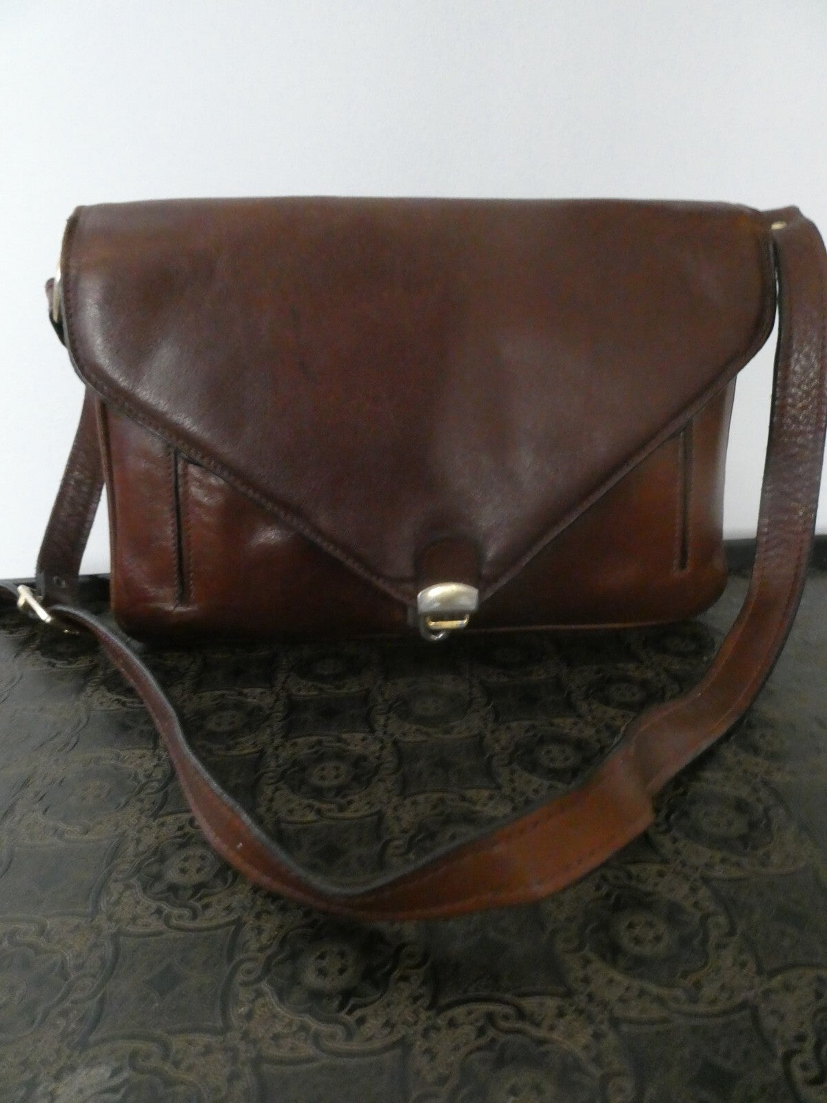 Vintage RAPPI Brown Leather Shoulder Bag Purse Three Compartments Made in Italy