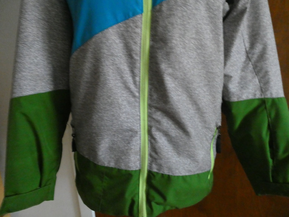 Spyder Kids Sz 16 Ski Jacket Blue Gray Green Hooded 3M Thinsulate Insulated Coat