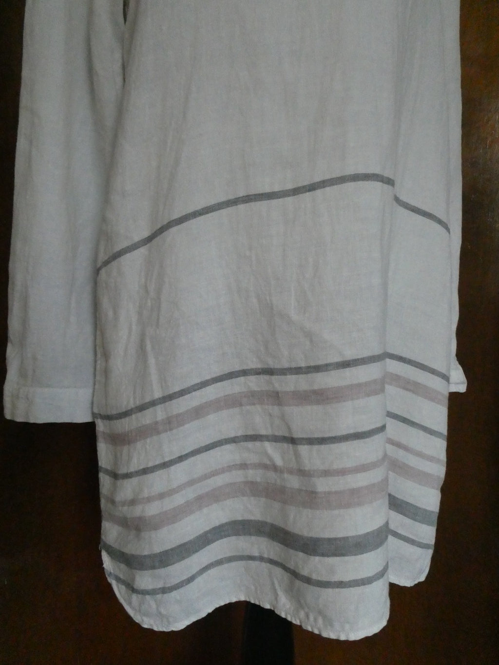 Tahari 100% Linen Striped Tunic Dress White Long Sleeve Pockets Size Medium